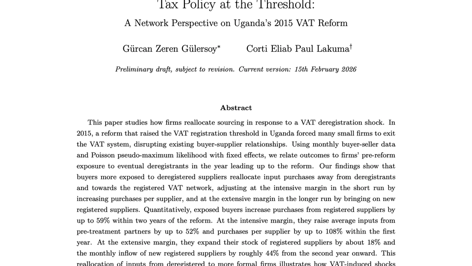 Tax Policy at the Threshold: A Network Perspective on Uganda’s 2015 VAT Reform